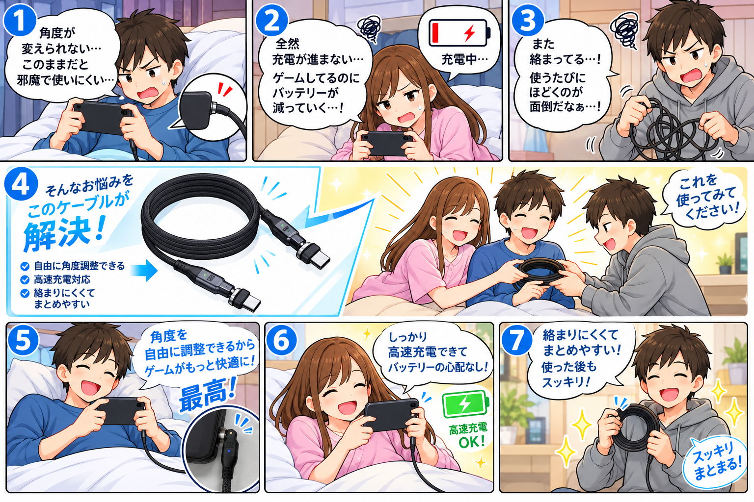 【株式会社LEADIS】充電しながら操作をより快適に！両端540°回転式USB Type-CケーブルをAmazonで販売